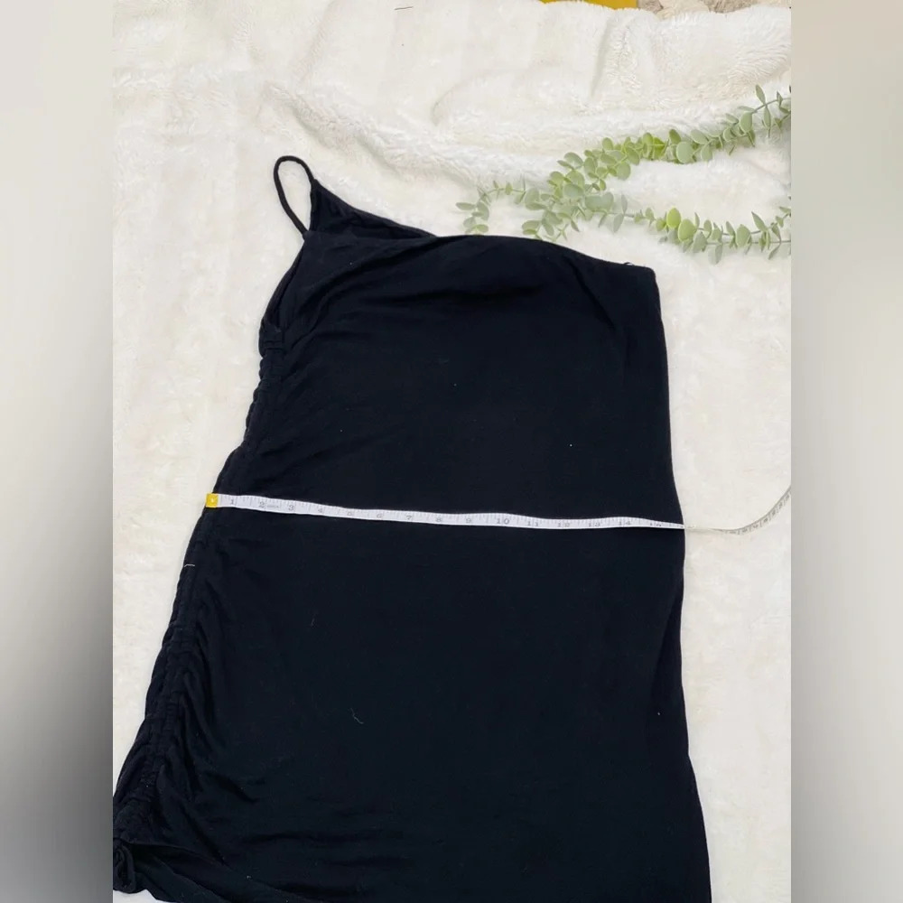 Michael Lauren Darren Black One Shoulder Tank Dress Drawstring Side Size Medium - Picture 8 of 12